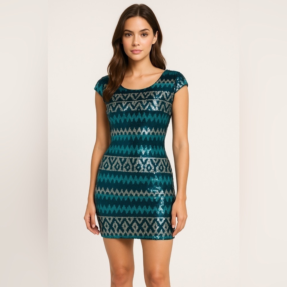 As You Wish Sequin Bodycon Mini Dress S Geometric Tribal Sparkle Party Club